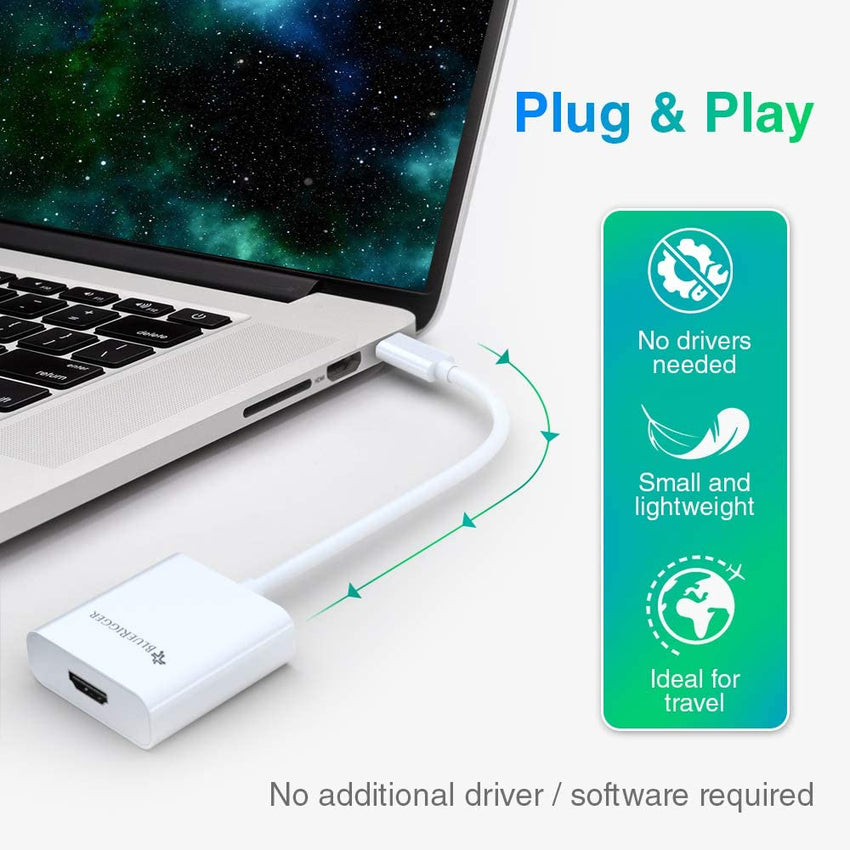 BlueRigger USB-C ( Thunderbolt 3 Compatible) to HDMI Adapter ( 25CM) - Compatible with 2016/2017 MacBook Pro, Google Chromebook Pixel, Samsung Galaxy S8/S8+ - Supports 4K @ 60Hz