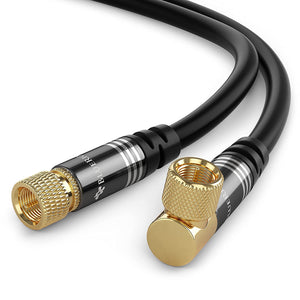 BlueRigger RG6 Coaxial Cable (90° Angled to Straight Male F Type Connector Pin, Gold Plated, Triple Shielded) – Digital Audio Video Coax Cable Cord for HDTV, CATV, Modem, Satellite Receivers