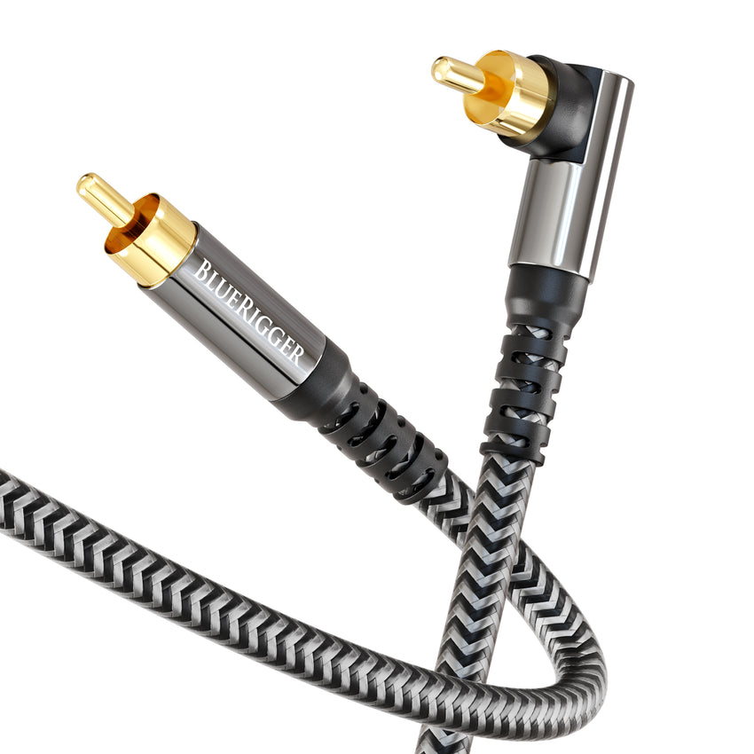 BlueRigger Subwoofer Cable 90 Degree (RCA Audio, Dual Shielded, Gold Plated 90°Male RCA to RCA Connectors)