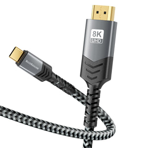 BlueRigger 8K USB C to HDMI Cable (8K 60Hz, Uni-Directional, 48Gbps, USB Type C 3.1, HDMI 2.1 Premium Braided Cord, USBC to HDMI)