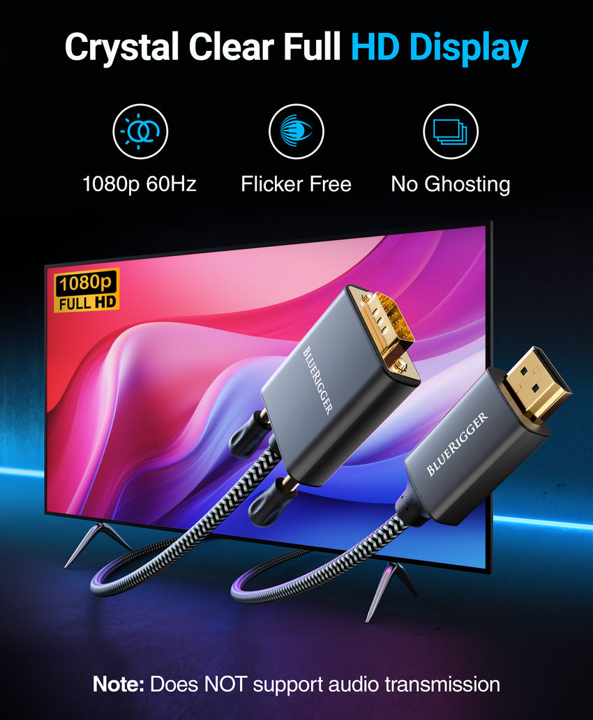 Unifirectional Monitor BlueRigger HDMI to VGA Cable (Unidirectional, 1080P, 60Hz, HDMI Adapte ...