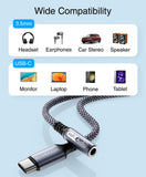 BlueRigger USB C to 3.5mm Audio Adapter Cable - (Female AUX to USB C Adapter, USBC to Headphone Jack Extension Cable, USB-C Dongle, Type C to 1/8)