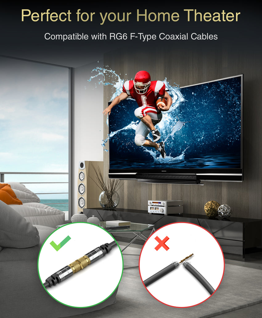 BlueRigger RG6 Digital Coaxial Audio Video Cable (50FT, Male F Type  Connector, Triple Shielded) – Coax Cable for HDTV, CATV, DVB-T2/C/S, Cable  Modem