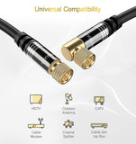 BlueRigger RG6 Coaxial Cable (90° Angled to Straight Male F Type Connector Pin, Gold Plated, Triple Shielded) – Digital Audio Video Coax Cable Cord for HDTV, CATV, Modem, Satellite Receivers