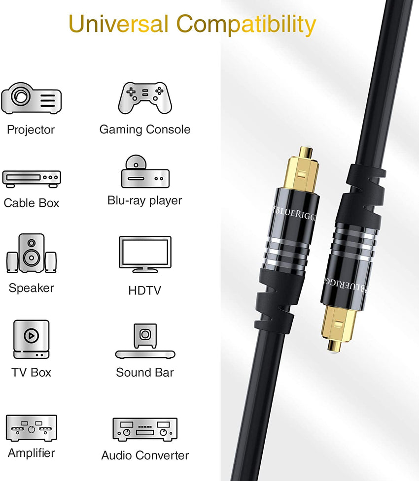 BlueRigger Premium Digital Optical Audio Toslink Cable - with 24K Gold –  Bluerigger
