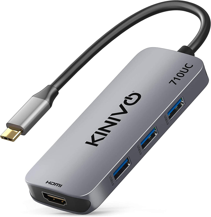 Kinivo 710UC USB C Hub (7 Port USB-C Adapter- 3 USB 3.0 - 5Gbps Data, 4K HDMI, 100W PD, SD, TF Card Reader) - Compatible with MacBook Pro Air (Thunderbolt 3), iPad Pro, Chromebook, XPS, Samsung